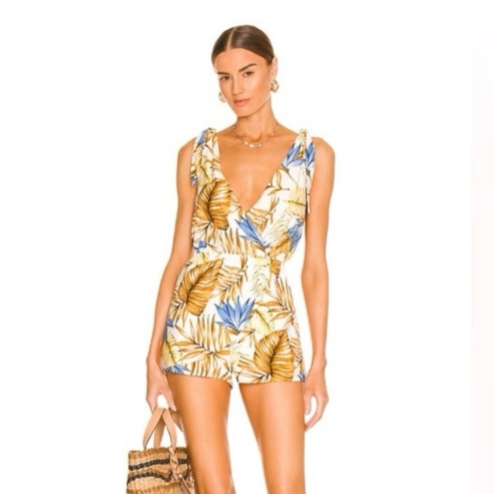Superdown Penelope Palm Print Romper White Size Small
